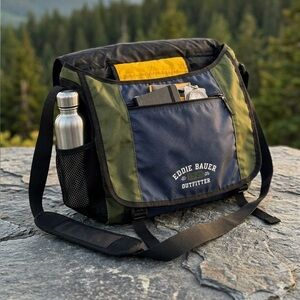 Vintage Eddie Bauer Outfitter EB-20 Messenger Bag Blue Green Black Laptop Case